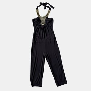 Baby Phat Black Studded Halter Jumpsuit Cropped Leg Women's NWT Y2K Glam Sz M